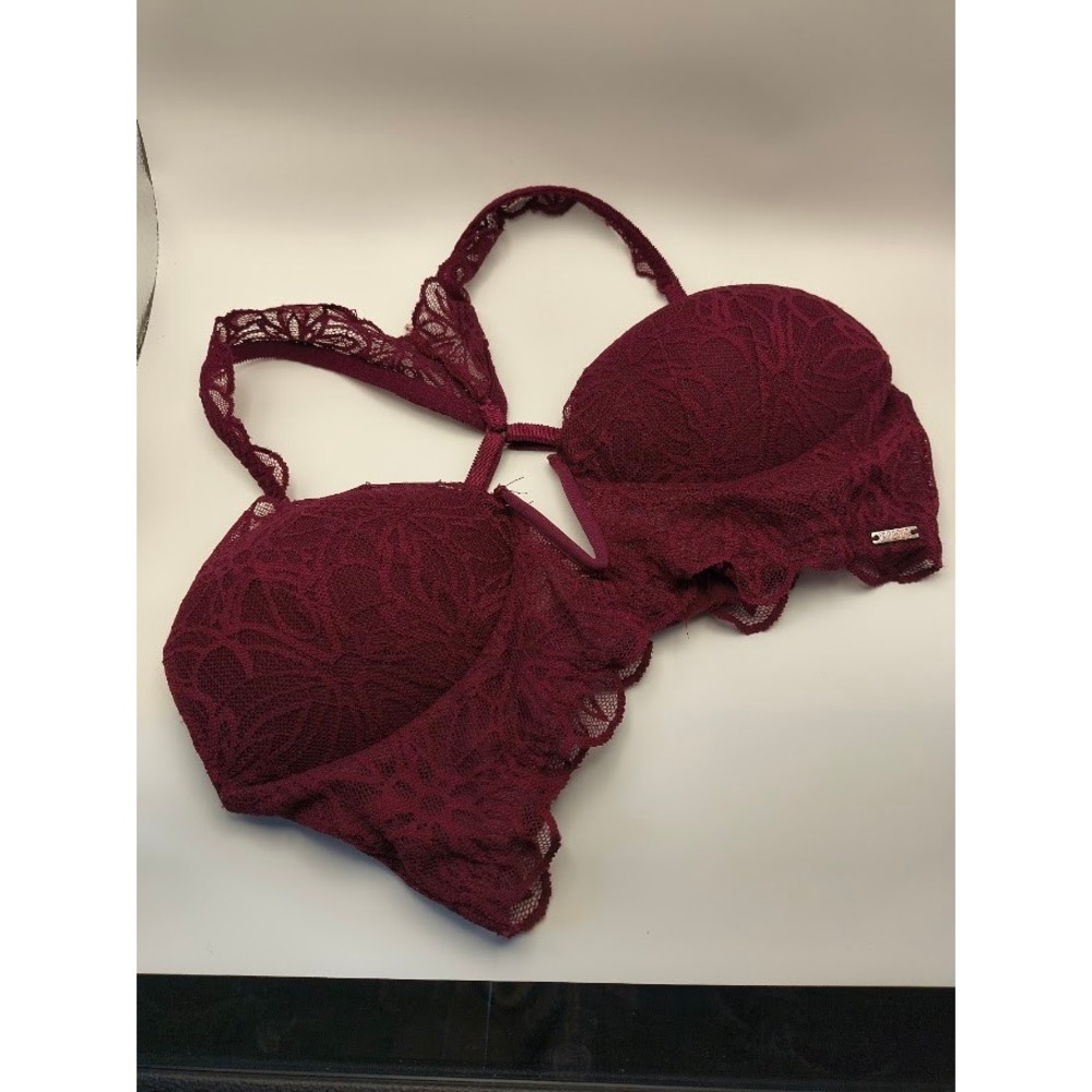 PINK Victoria's Secret XS-S  Burgundy Lace Push Up‎  Adjustable Halter Crossback
